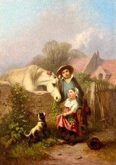 Niños alimentando al caballo