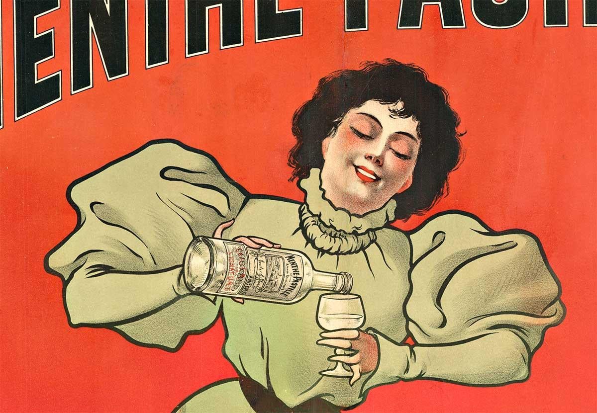 Cartel original de licor Menthe Pastille vintage de bebida francesa en venta 1