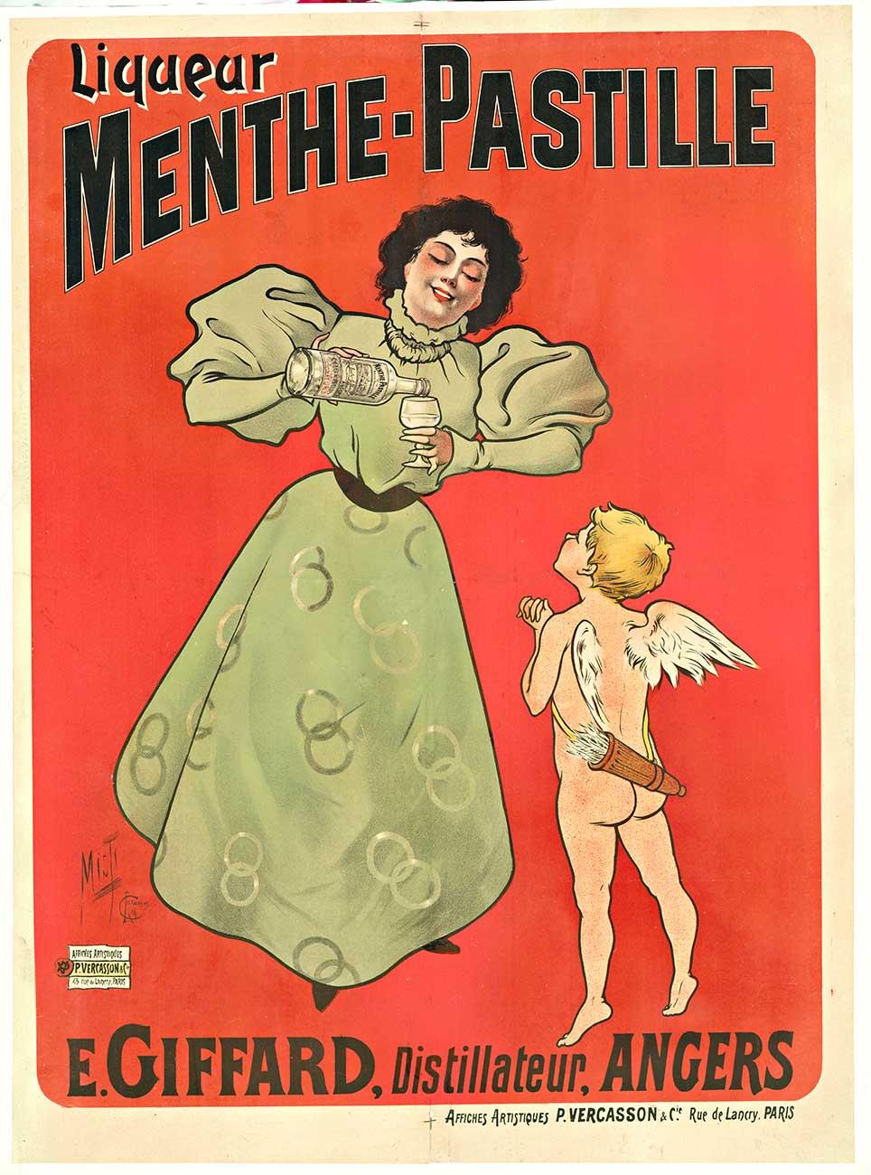 Poster originale del liquore Menthe Pastille, bevanda francese vintage
