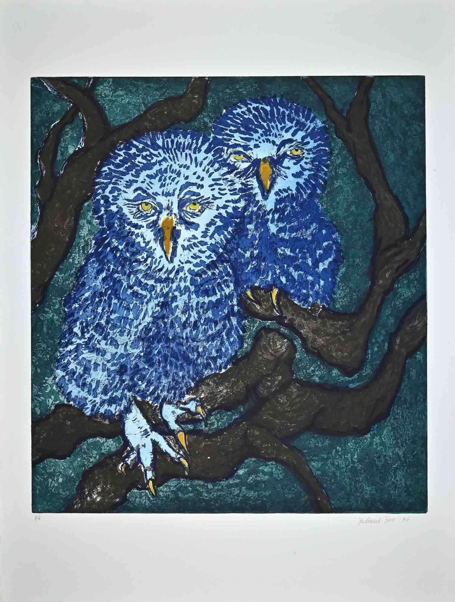 Owls  - Lithograph by Ferdinand Finne - 1996