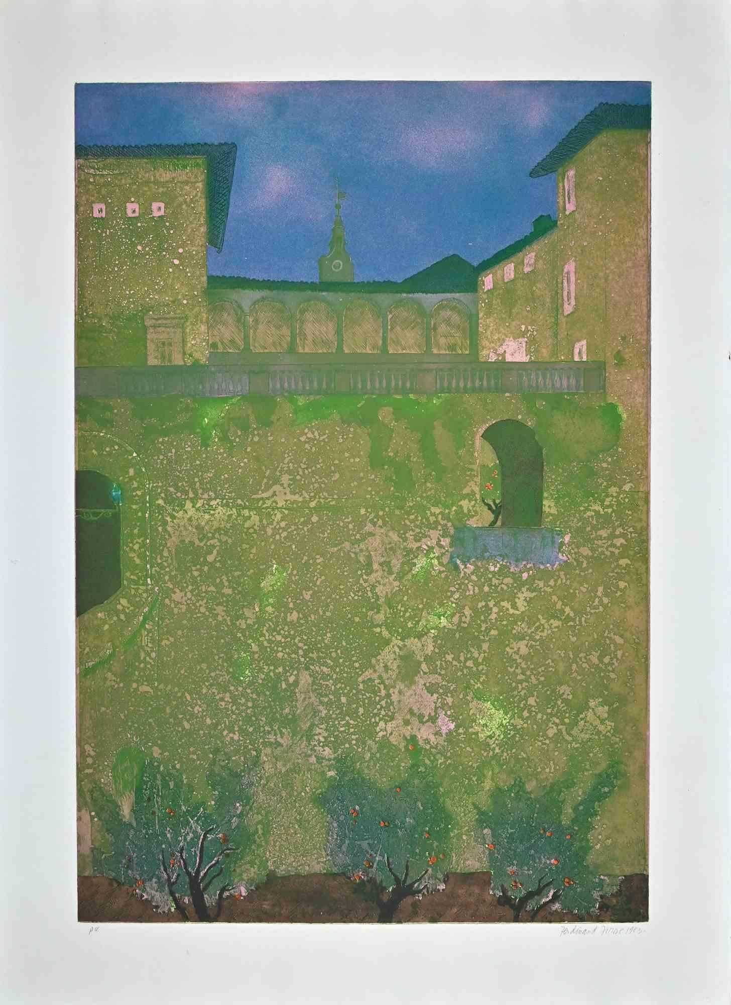 Le château  - Lithographie de Ferdinand Finne - 1983