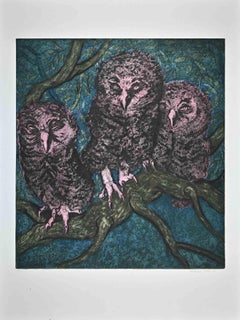 The Owls  - Original Lithograph by Ferdinand Finne - 1988