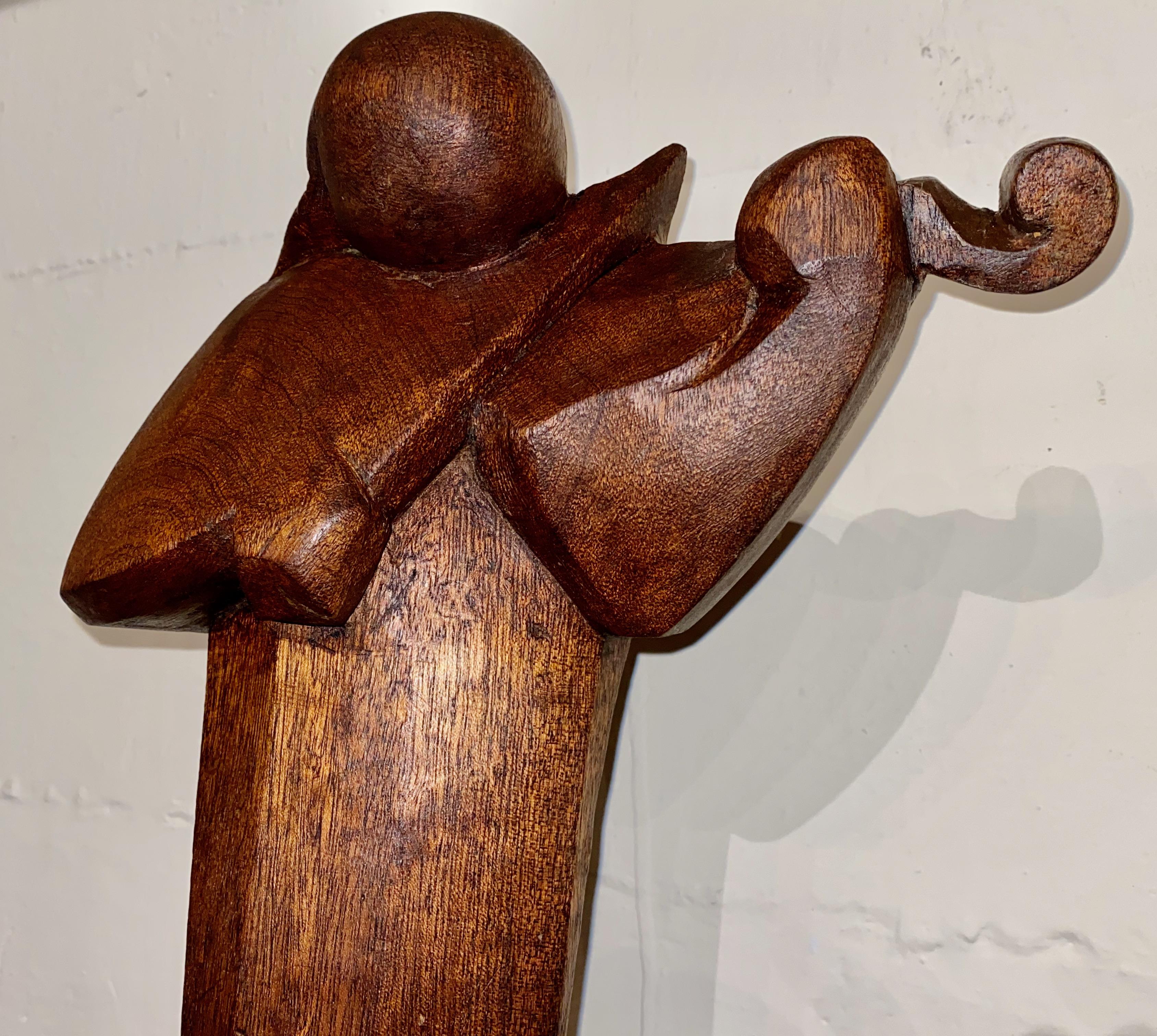 French Ferdinand Parpan Art Deco Wood Sculpture Cubist Violinist