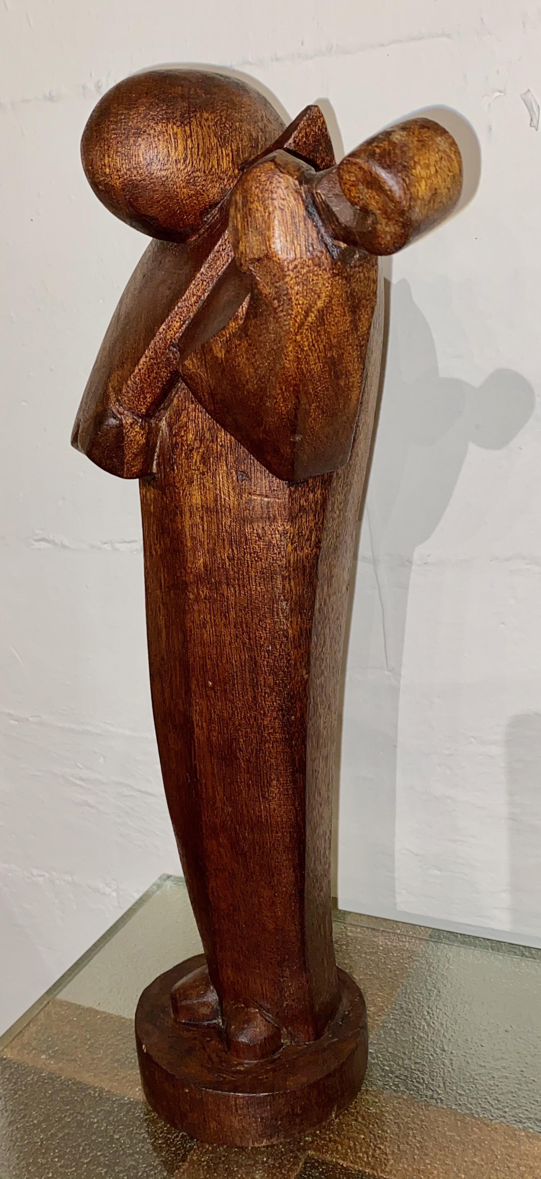 Ferdinand Parpan Art Deco Wood Sculpture Cubist Violinist 3