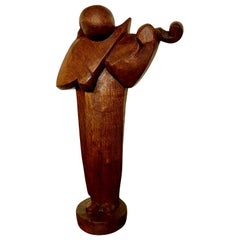 Ferdinand Parpan Art Déco Sculpture en bois Violoniste cubiste