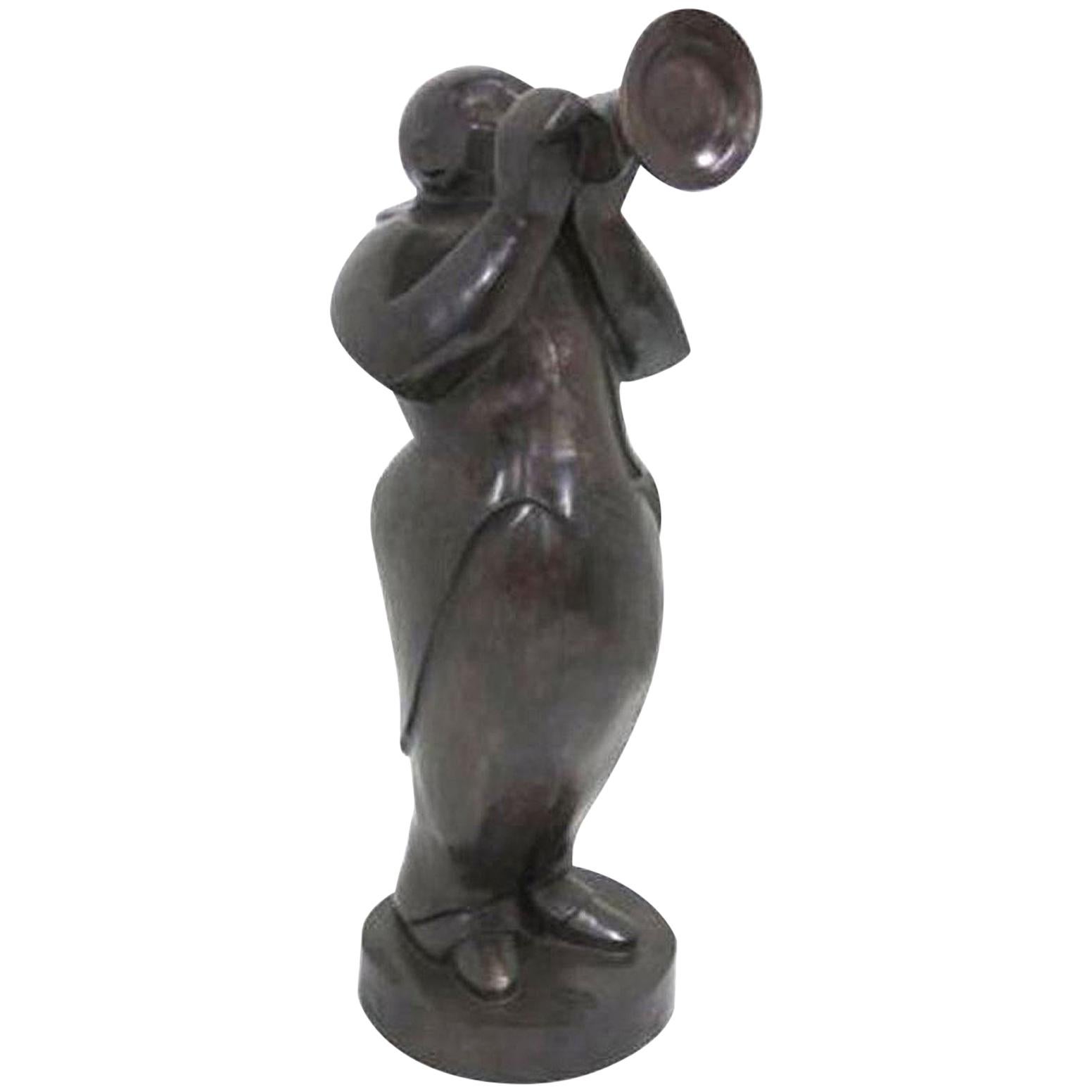Ferdinand Parpan French Modern Life-Size Bronze Trumpet Player Sculpture For Sale