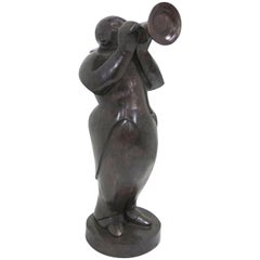 Vintage Ferdinand Parpan French Modern Life-Size Bronze Trumpet Player Sculpture