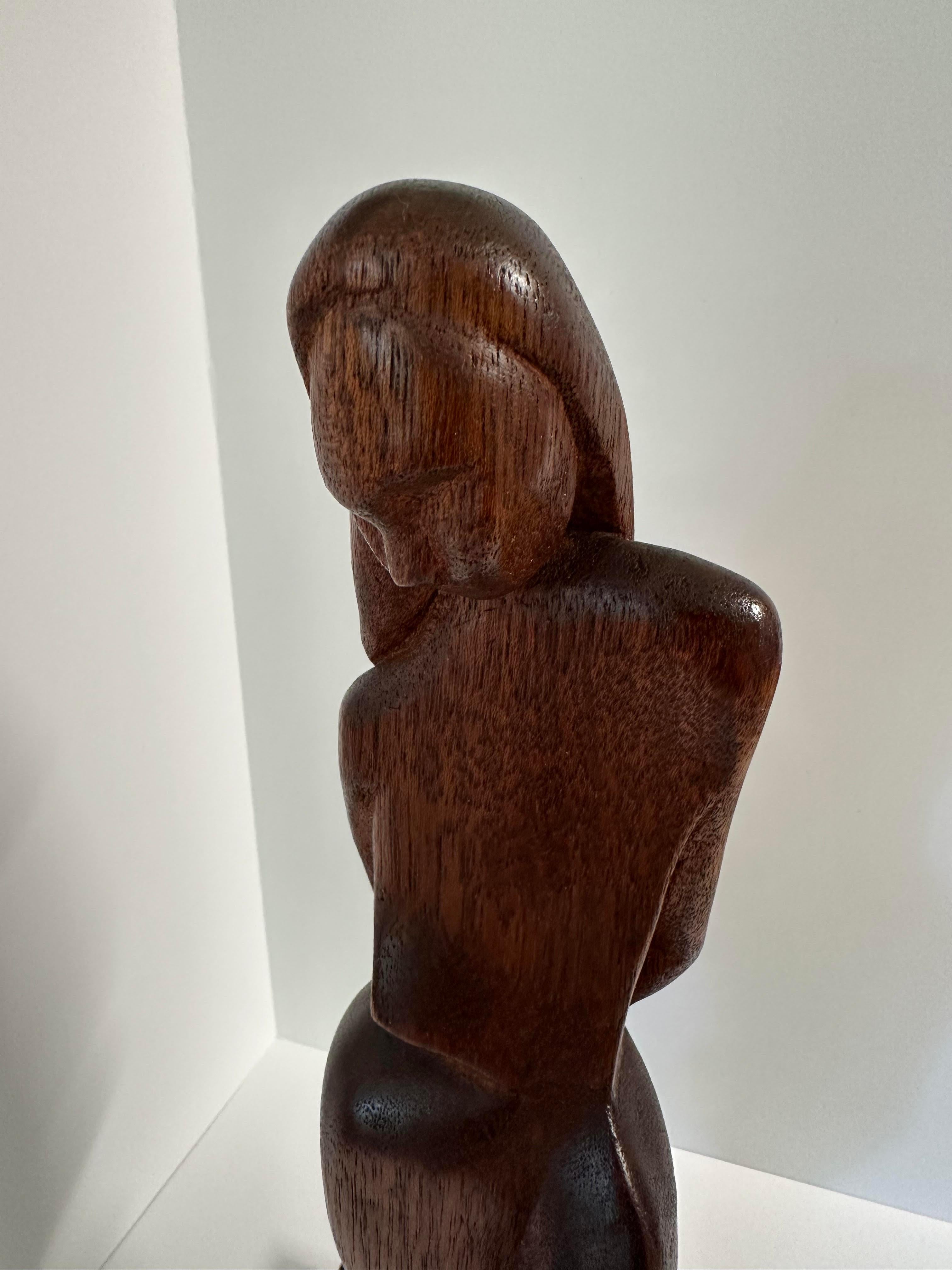 Pair Art Deco Female Nude wood marble sculptures attributed to Ferdinand Parpan For Sale 2