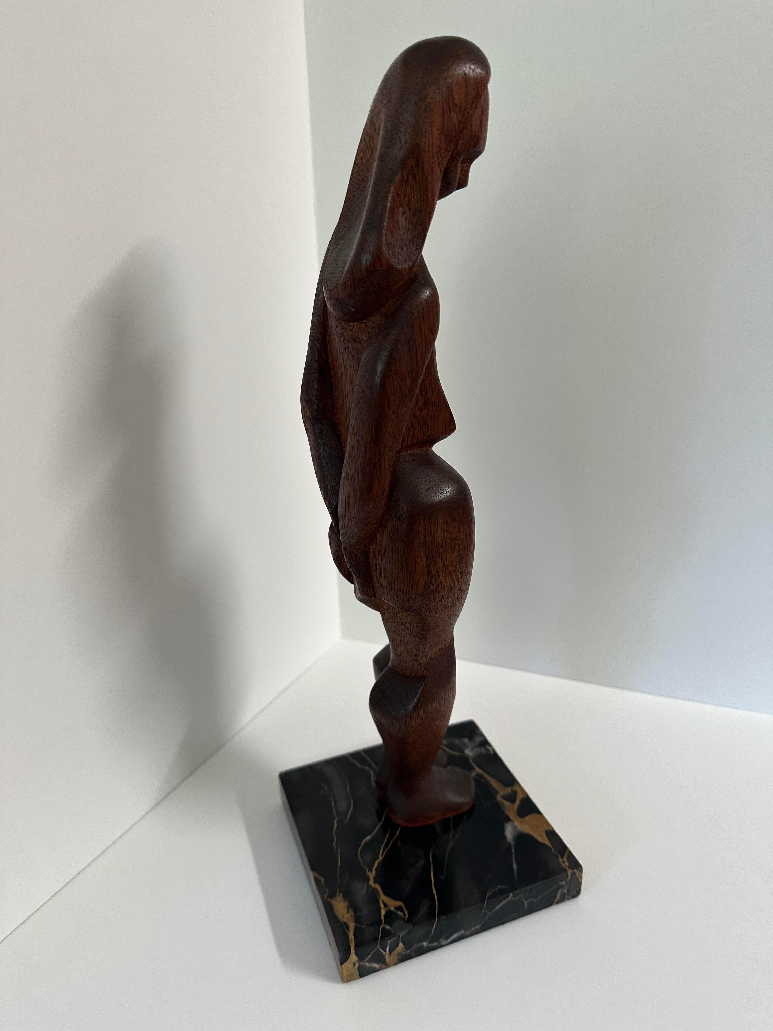 Pair Art Deco Female Nude wood marble sculptures attributed to Ferdinand Parpan For Sale 4