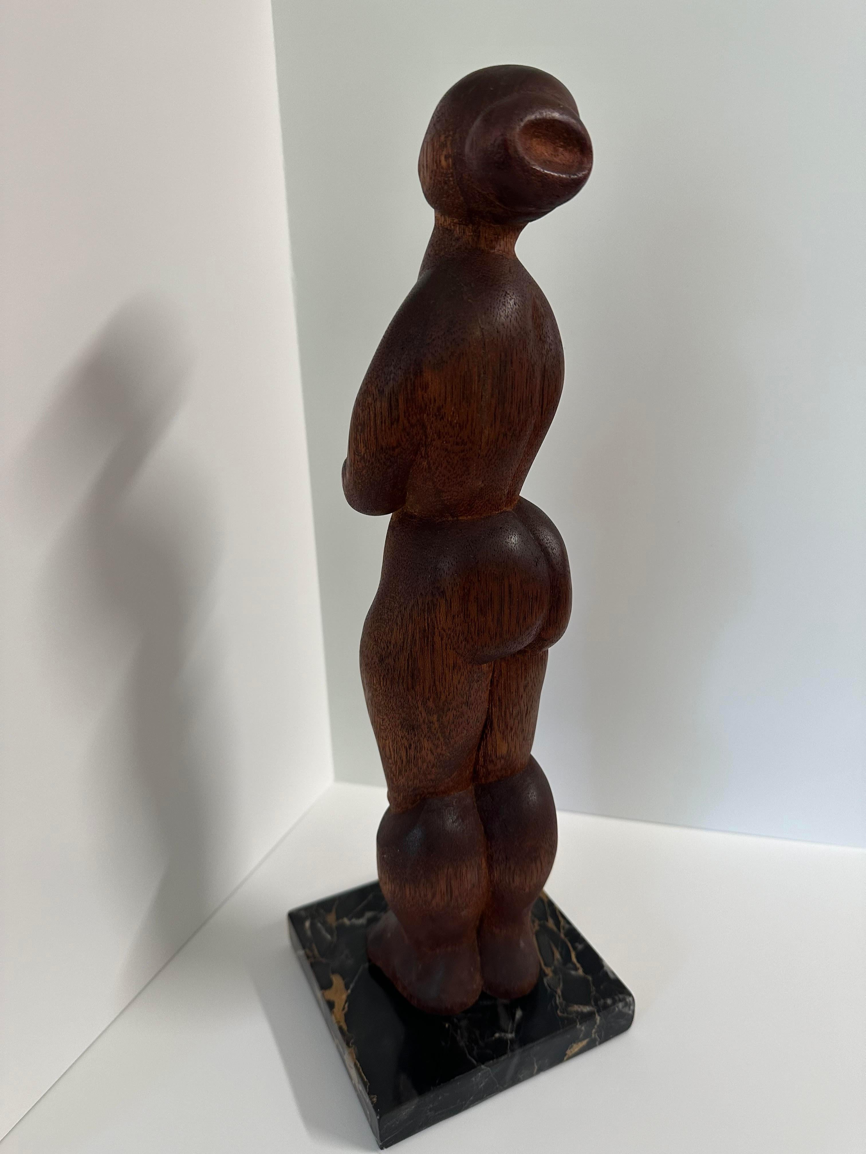 Pair Art Deco Female Nude wood marble sculptures attributed to Ferdinand Parpan For Sale 7