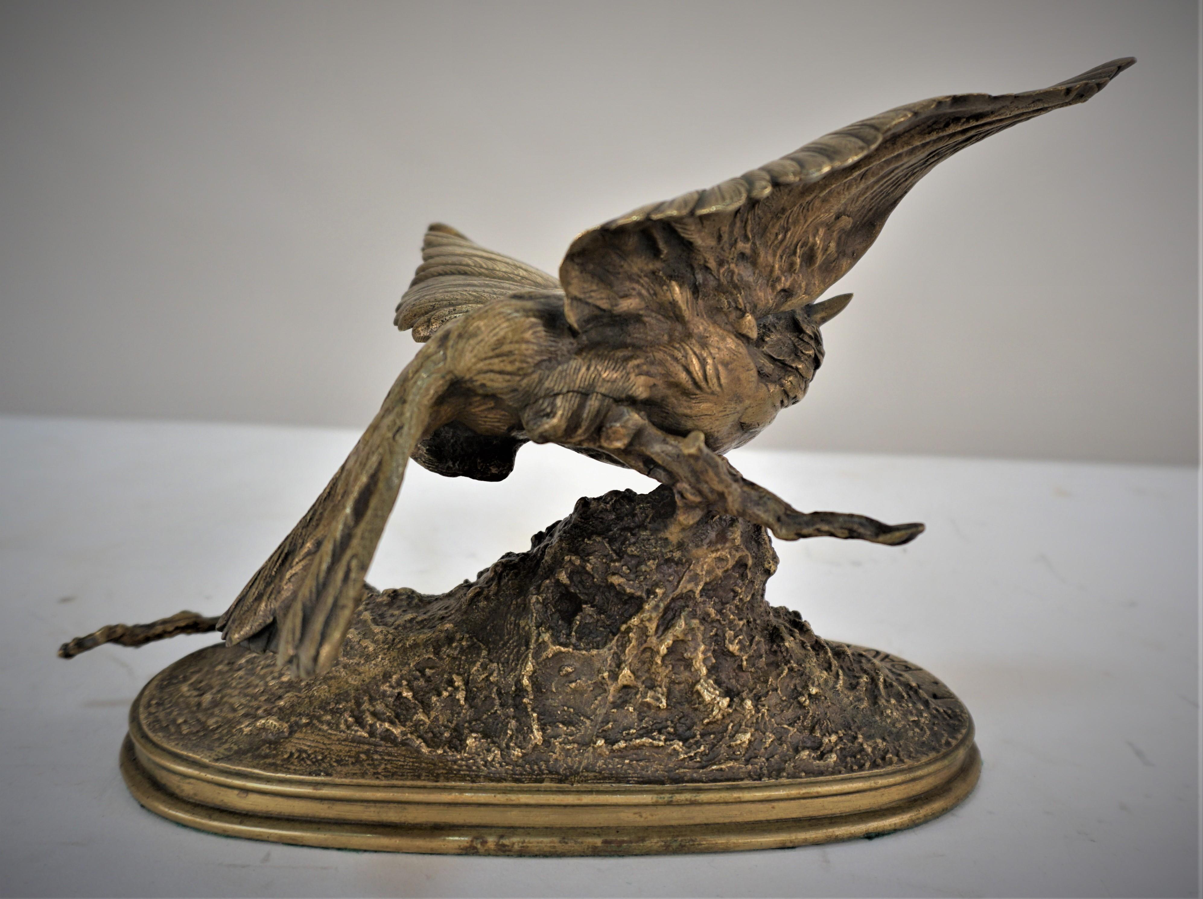 Ferdinand Pautrot '1832-1874' 19th Century French Bronze Bird Perched on Branch In Good Condition For Sale In Fairfax, VA