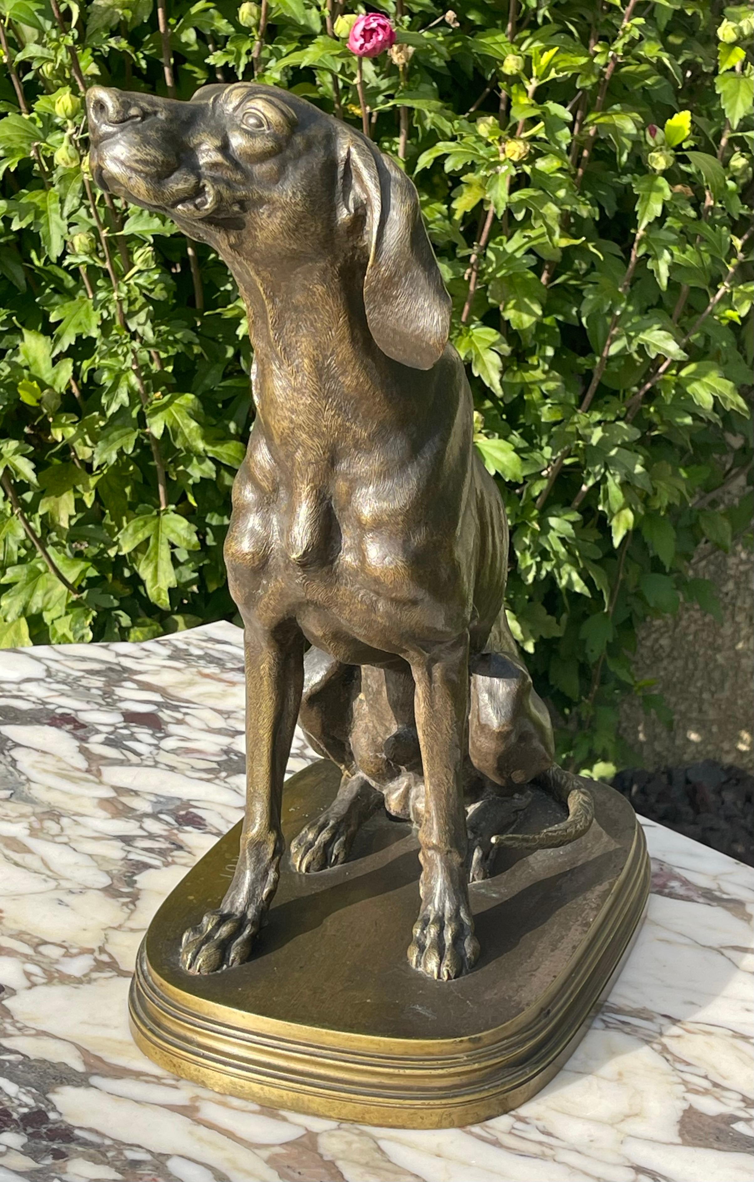 Français Ferdinand PAUTROT - Bronze, chien de chasse en vente