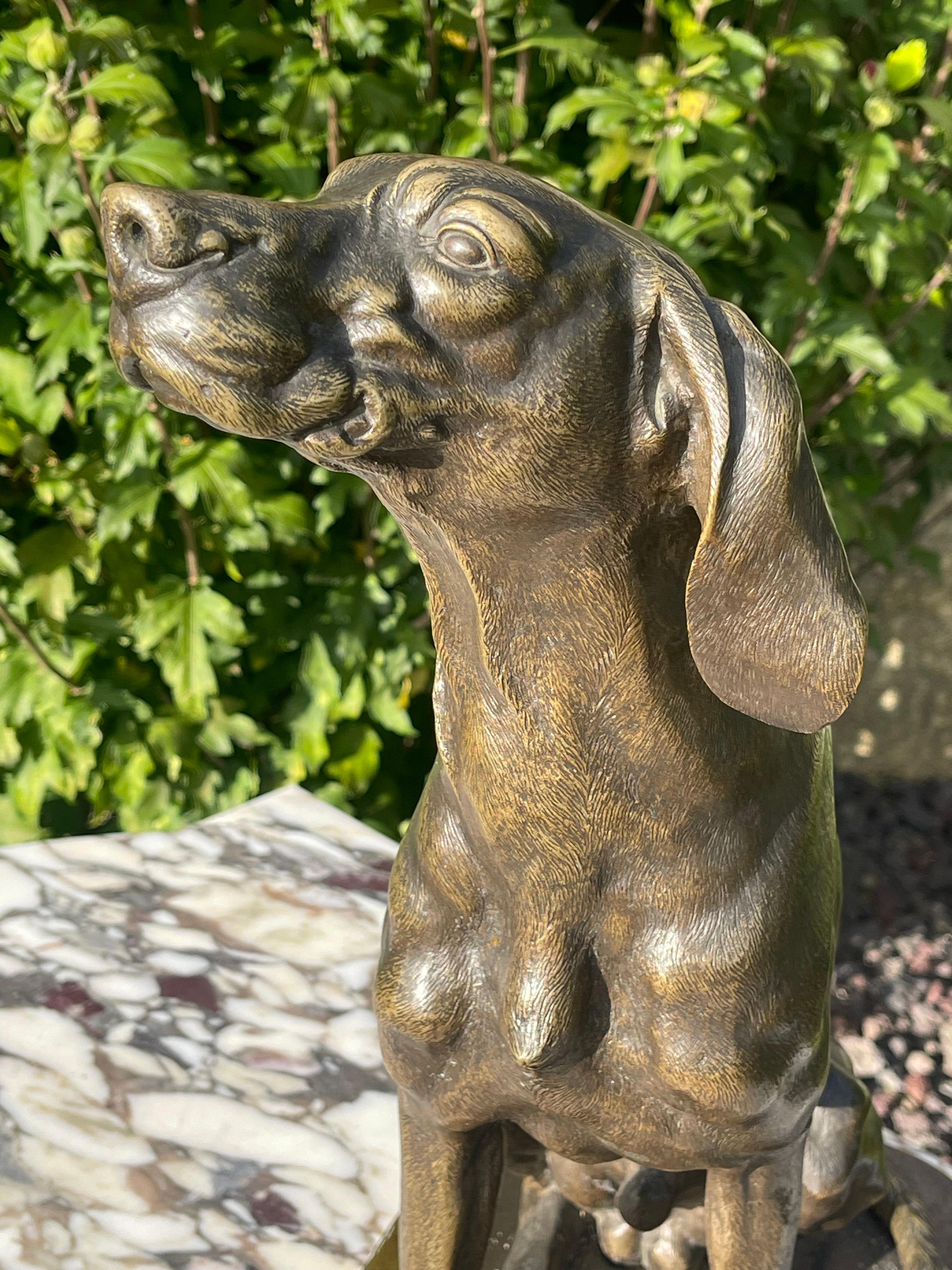 Peint Ferdinand PAUTROT - Bronze, chien de chasse en vente