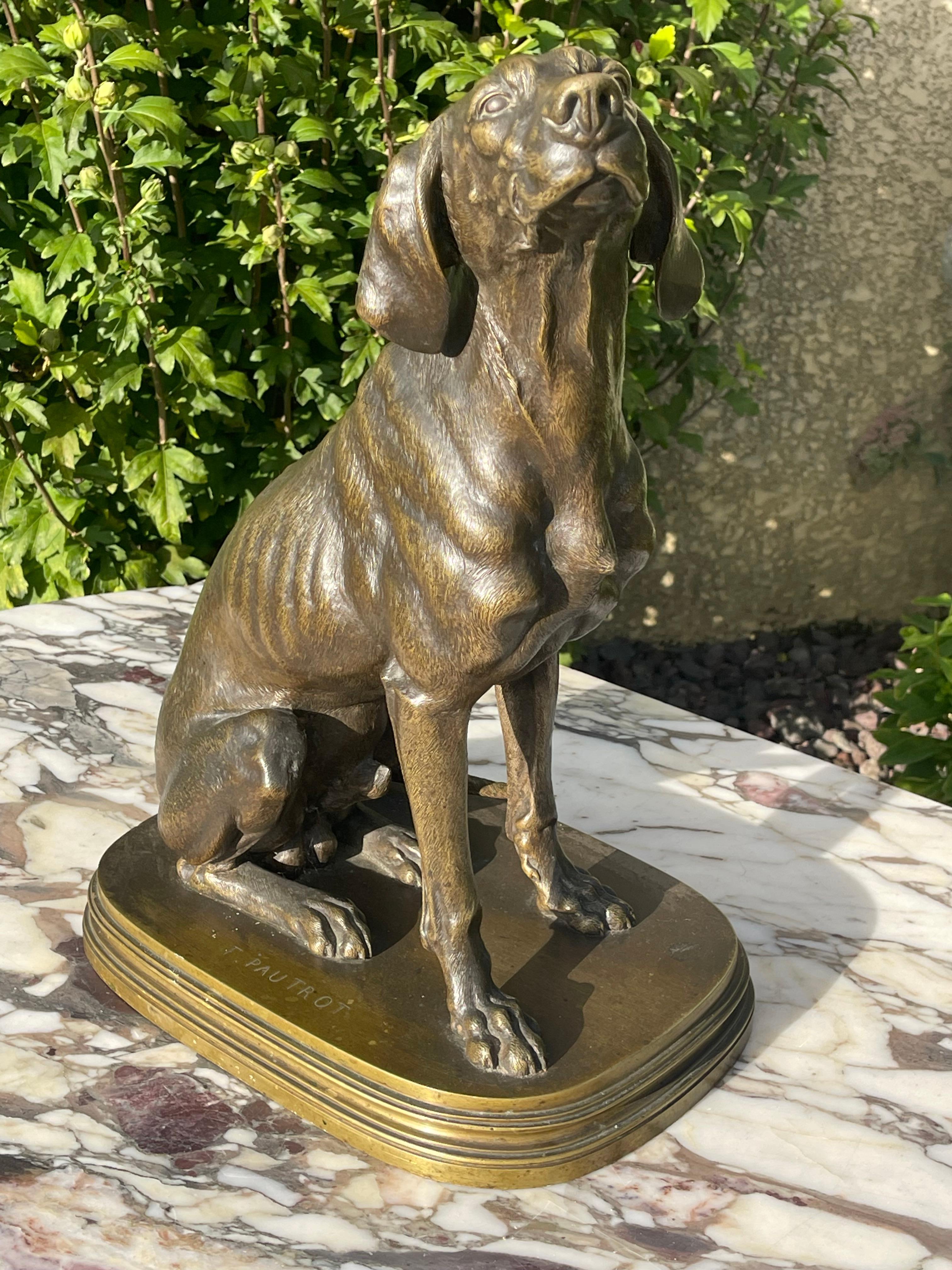 20ième siècle Ferdinand PAUTROT - Bronze, chien de chasse en vente