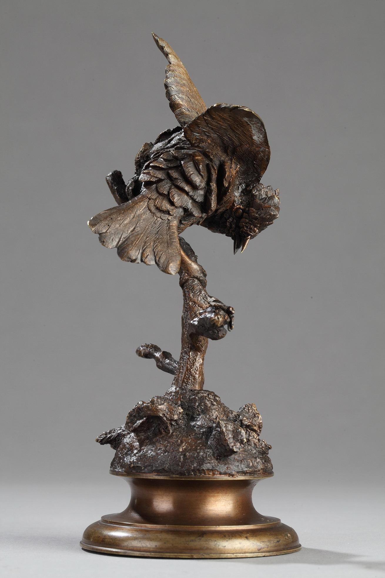 Bird on a branch - Sculpture by Ferdinand Pautrot