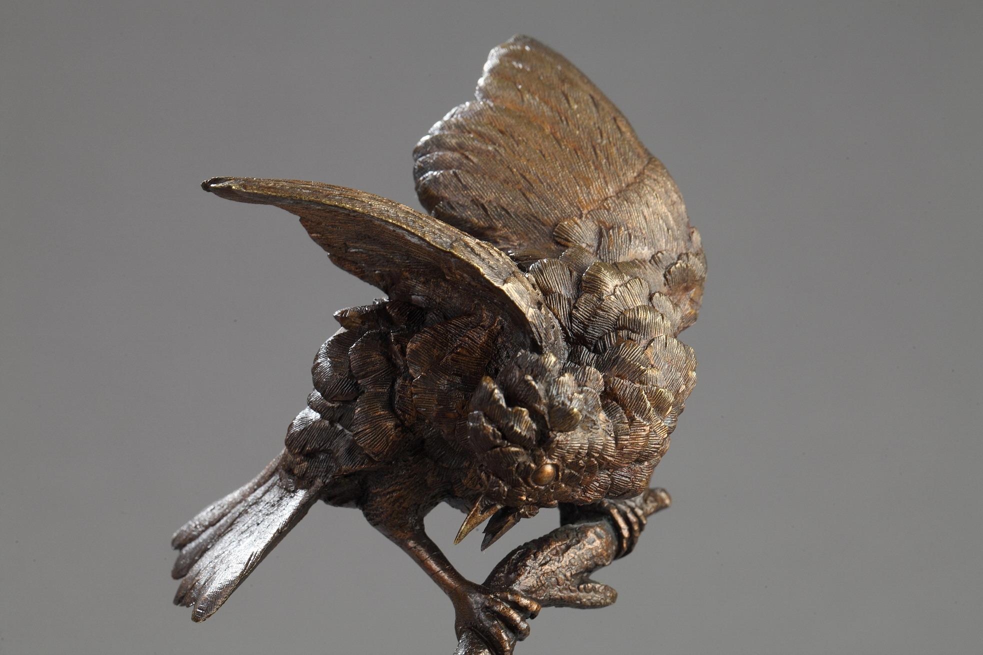 Bird on a branch - French School Sculpture by Ferdinand Pautrot