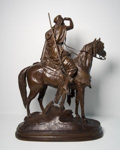 Caballero árabe - Escultura orientalista en bronce inspirada en Ferdinand Pautrot, firmada