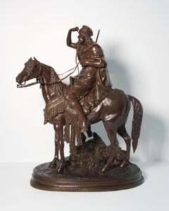 Caballero árabe - Escultura orientalista en bronce inspirada en Ferdinand Pautrot, firmada