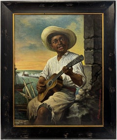 Ferdinand Piereck - “Guitar Player in Recife, Brazil, 1886” Pernambuco Brazilian Coast Oil Signed “Guitar Player in Recife, Brazil, 1886” Pernambuco Brazilian Coast Oil Signed