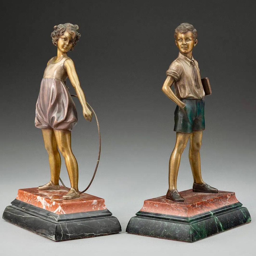 Ferdinand Preiss Hoop Girl And Sonny Boy Painted Bronze Figures For Sale 2