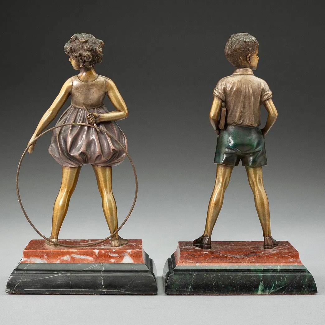 Ferdinand Preiss Hoop Girl And Sonny Boy Painted Bronze Figures For Sale 3