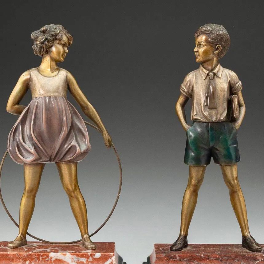 Ferdinand Preiss Hoop Girl And Sonny Boy Painted Bronze Figures For Sale 4