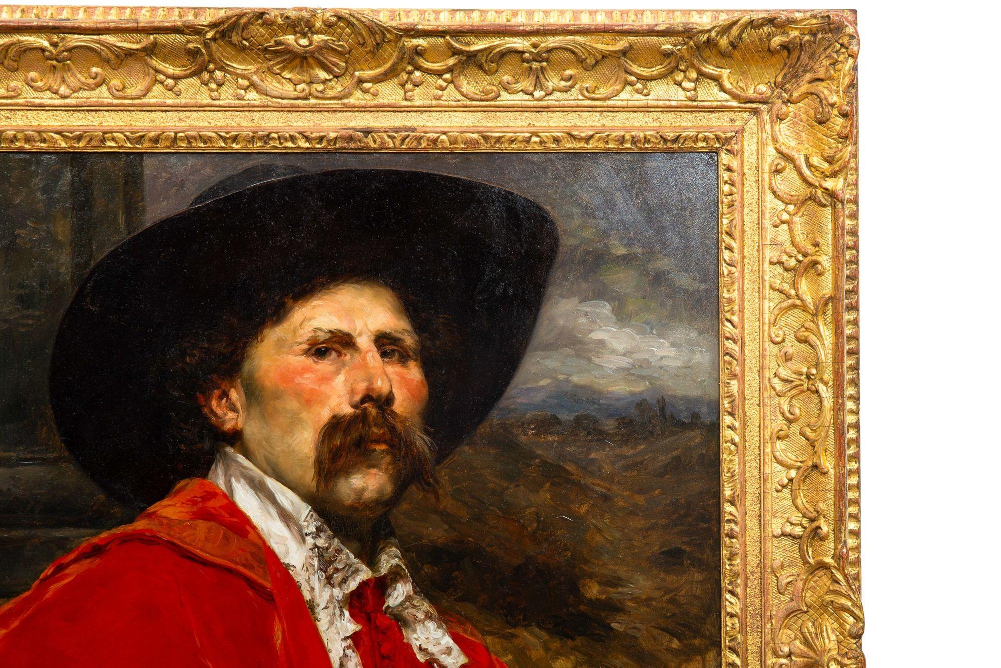 Ferdinand Roybet (französisch, 1840-1920) Porträtbild eines Caveliers ca. 1900 (Farbe) im Angebot