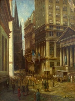 "Wall Street - The Noon Hour" Realistisches Ölgemälde aus dem 19. Jahrhundert von New York City