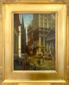 "Wall Street - The Noon Hour" Realist 19th Century Oil Painting of New York City