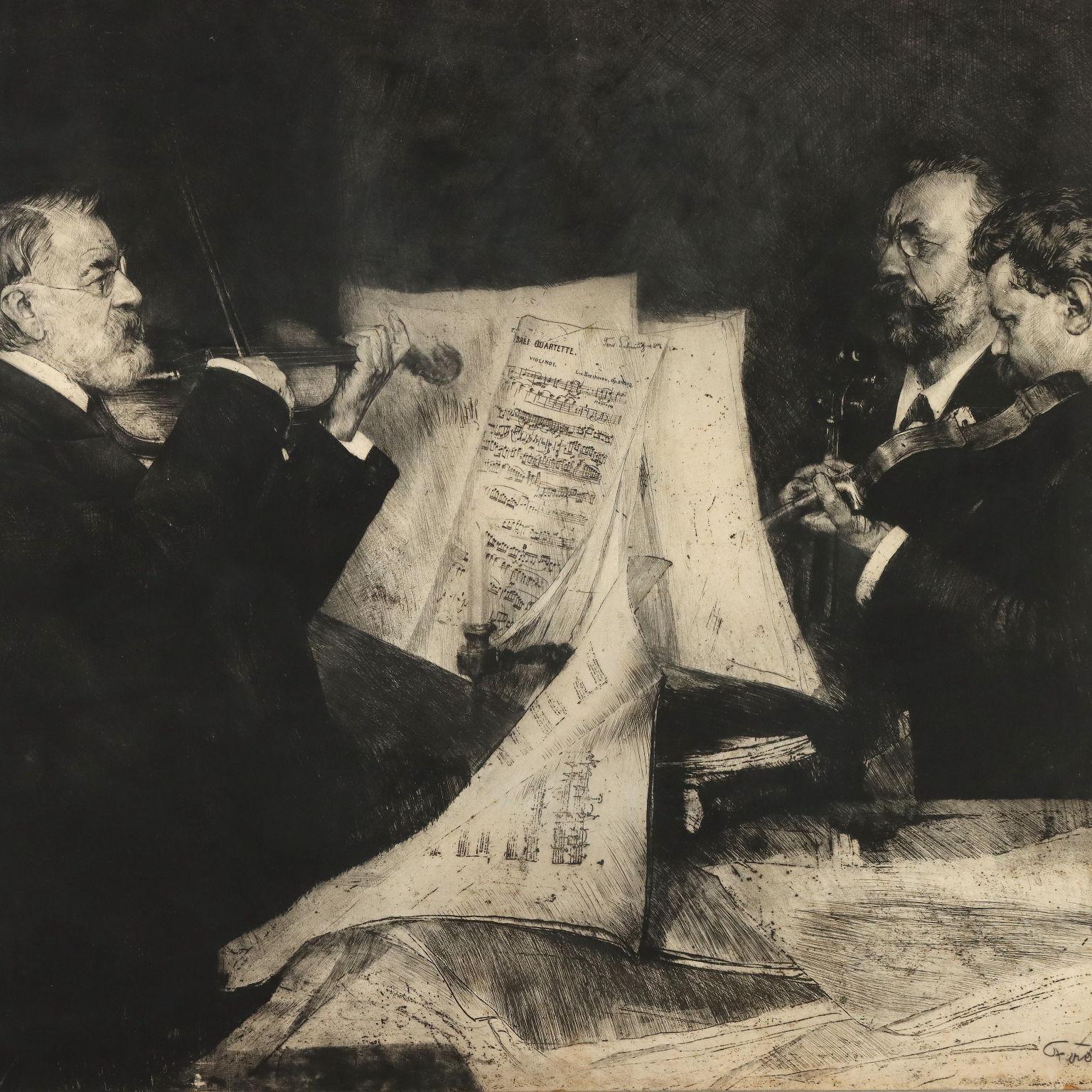 Il Joachim Quartett 1904 (Sonstige Kunststile), Mixed Media Art, von Ferdinand Schmutzer
