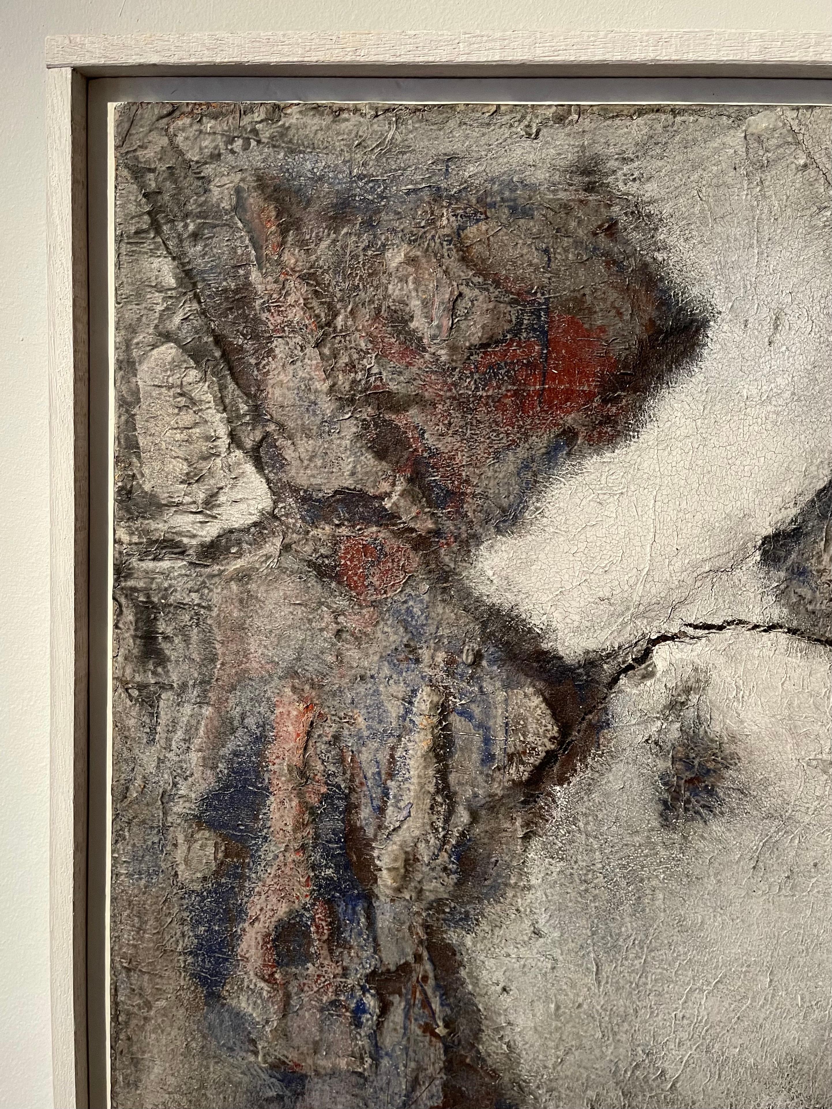 Wir stellen ein fesselndes Gemälde der Nachkriegsmoderne des deutschen Künstlers Ferdinand Spindel vor. In einer atemberaubenden abstrakten Komposition zeigt dieses Stück ein harmonisches Zusammenspiel von roten und blauen Tönen, die sich subtil von