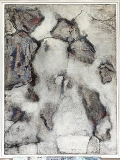 Peinture abstraite moderne "Collage" d'après-guerre, bleu gris, 1963 par Ferdinand Spindel