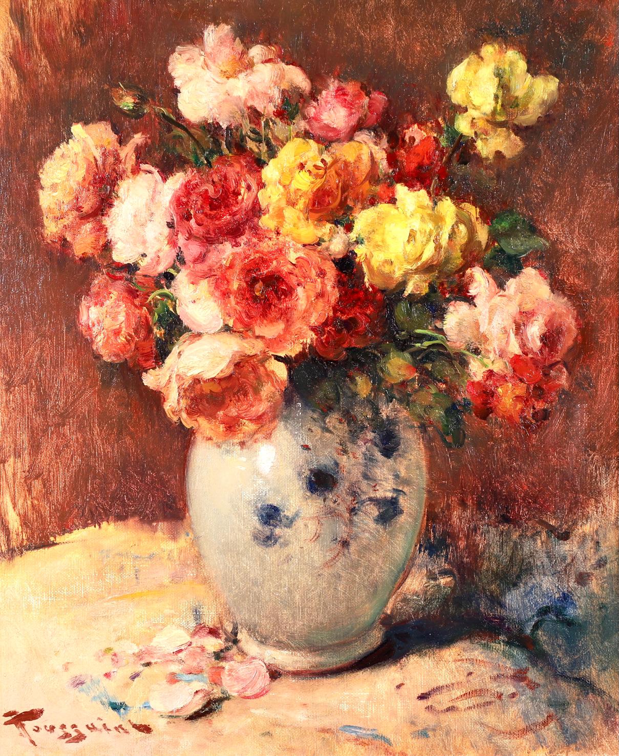 Vase of Roses - Post Impressionist Oil, Still Life of Flower - Fernand Toussaint