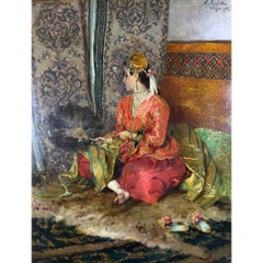 “Waiting for his Arrival”  Oil on panel, Signed