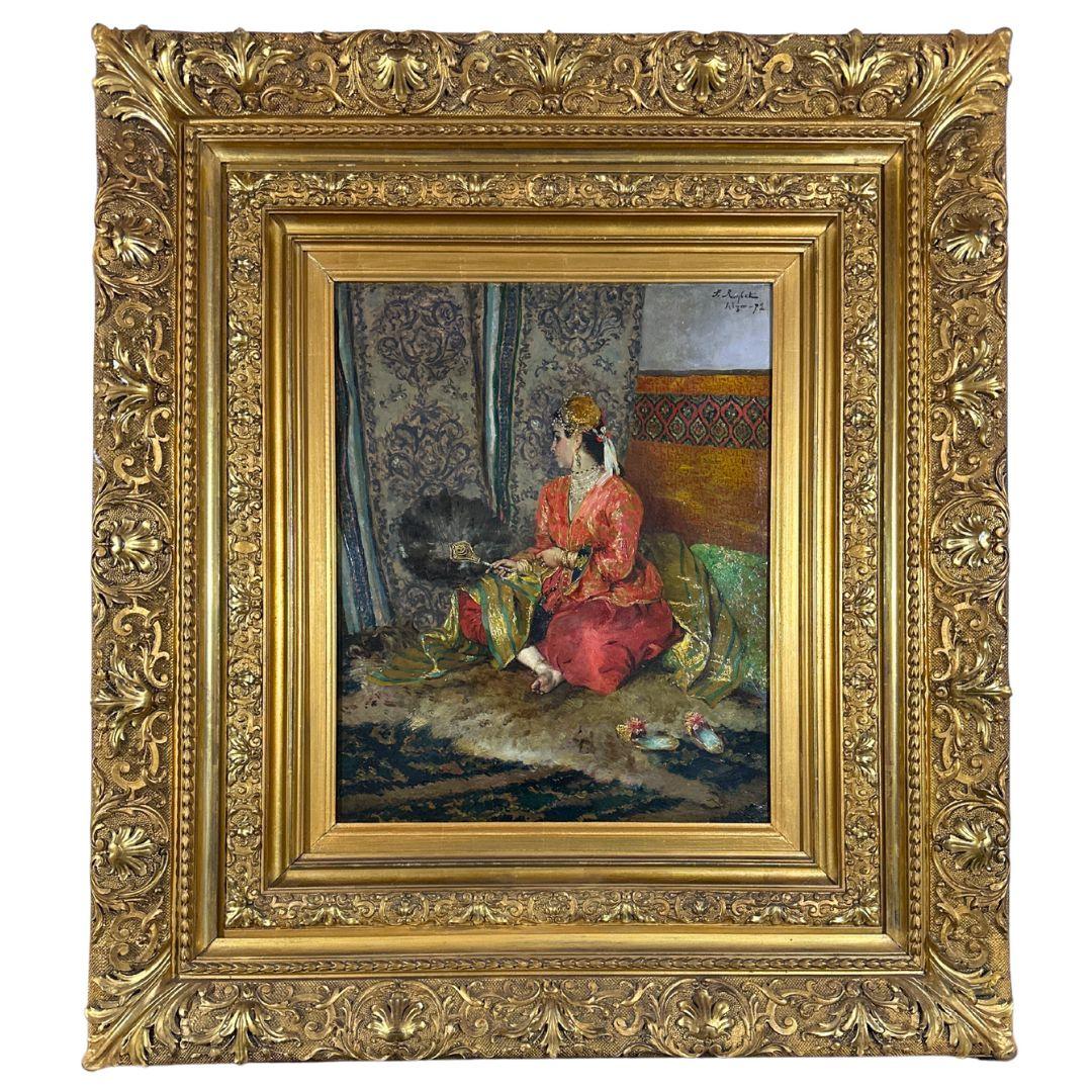 Ferdinand Victor Leon Roybet  Figurative Painting - 19th-century Orientalist Antique Oil Painting on Wood Panel Signed and Dated