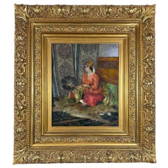 "Esperando su llegada"  Óleo sobre tabla, Firmado