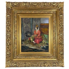 Peinture à l'huile orientale ancienne du 19e siècle sur panneau de bois, signée et datée