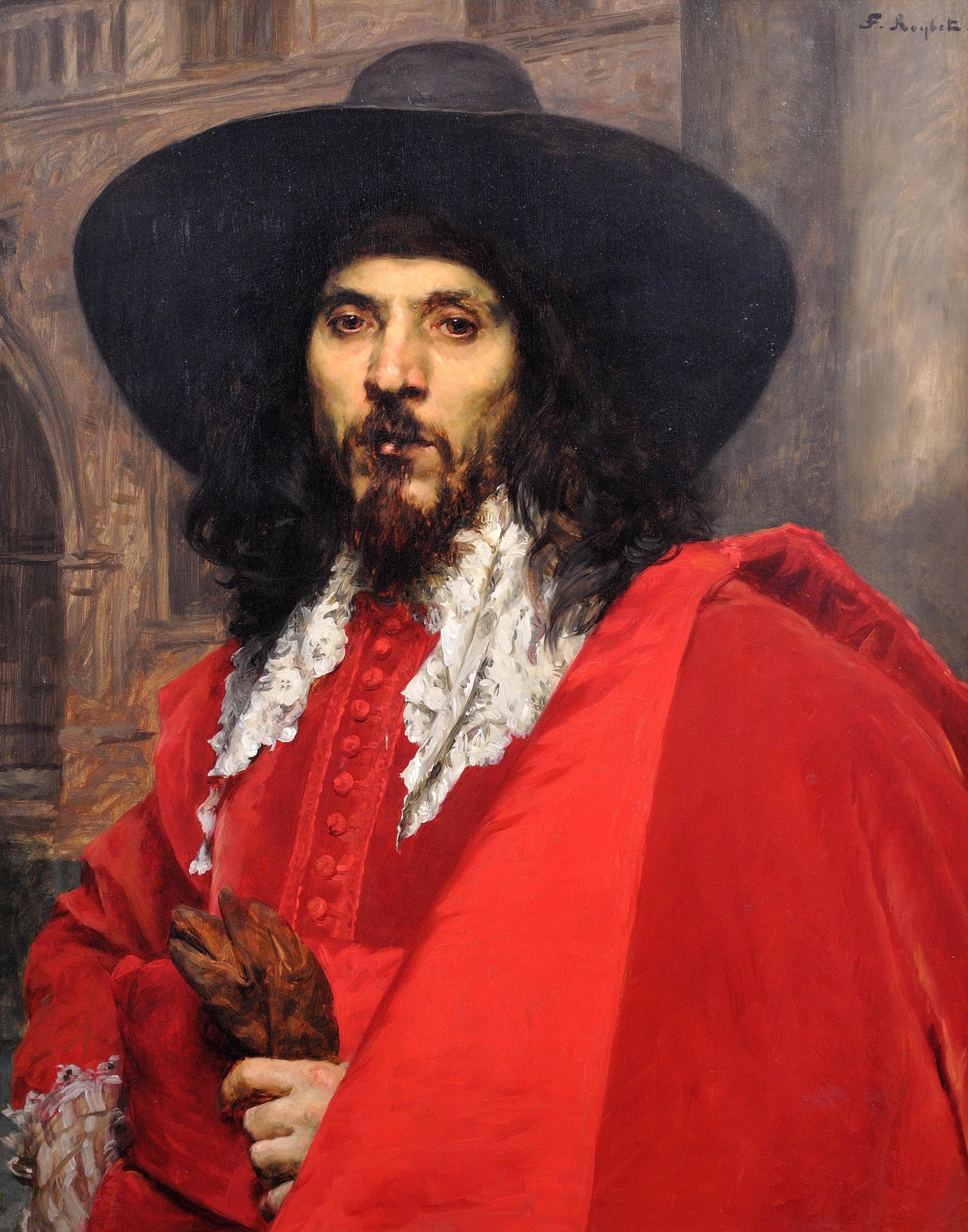 Le Mousquetaire.Mousquetaire.Cavalier.Tradition espagnole.Influence de Diego Velázquez. - Painting de Ferdinand Victor Leon Roybet 
