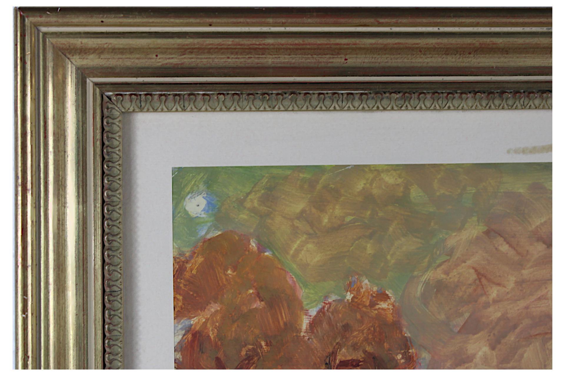 Rote Landschaft mit Bäumen, Original Gouache auf Papier, impressionistischer Stil im Angebot 2