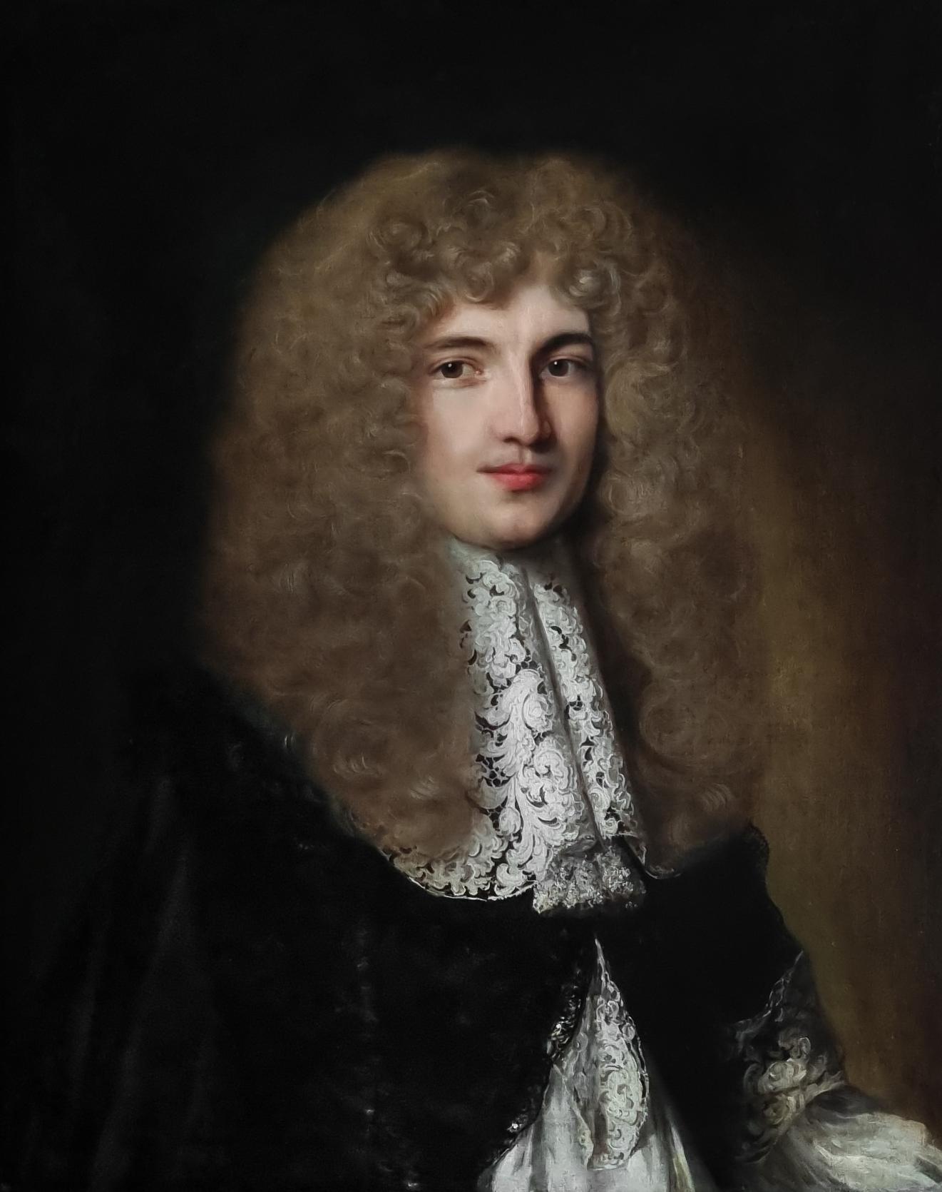 Portrait Painting of a Gentleman with a Black Coat and Elaborate Lace Collar - Old Masters Art by Ferdinand Voet known as 
