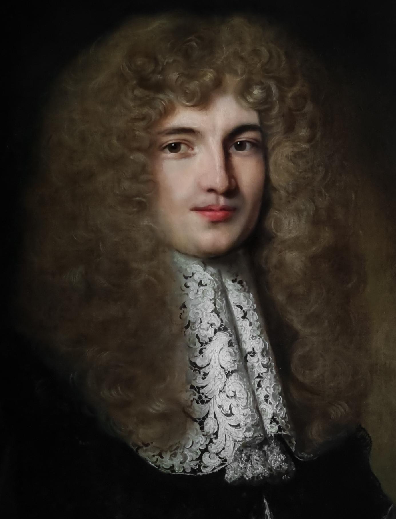 Portrait Painting of a Gentleman with a Black Coat and Elaborate Lace Collar - Old Masters Art by Ferdinand Voet known as 