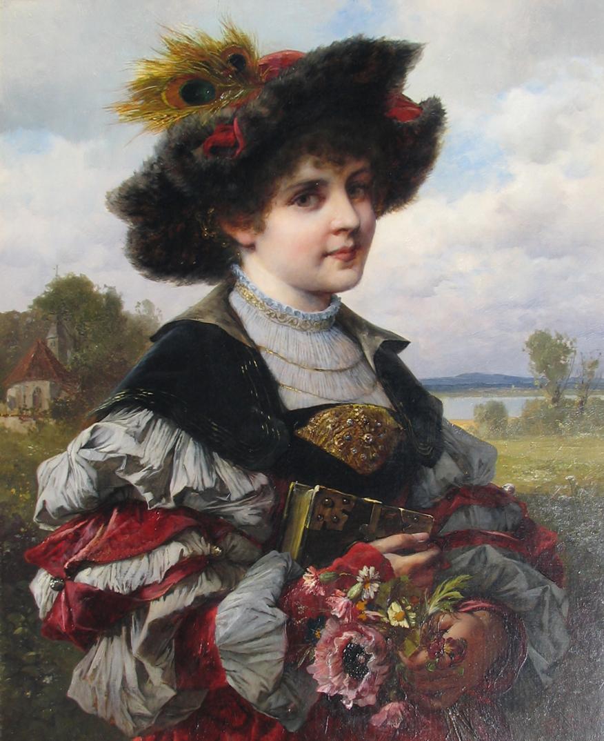 Girl in Elegant Dress oil painting by Ferdinand Wagner II For Sale 1