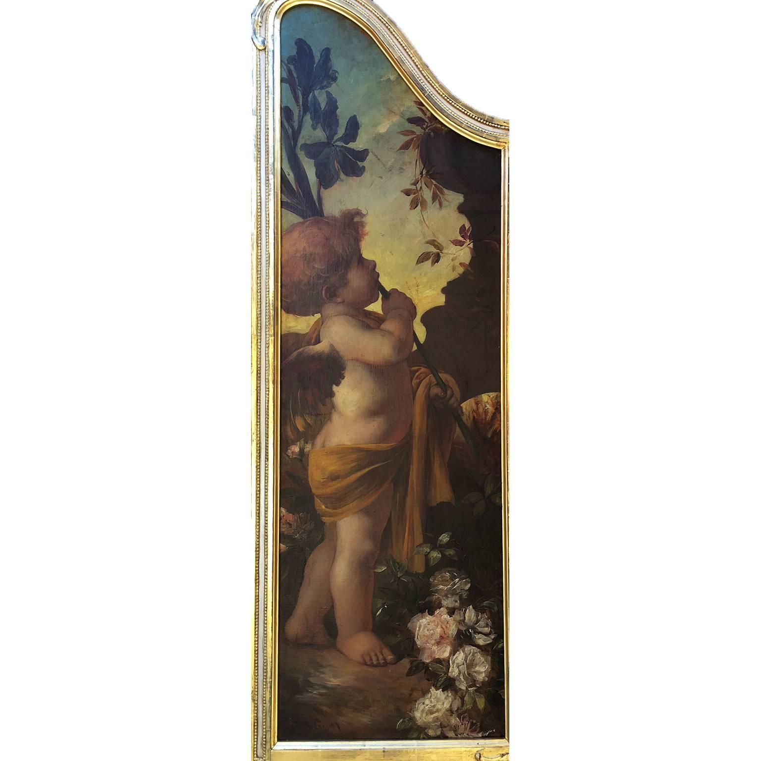 Incantevole trittico di cherubini su tela del XIX secolo  Un'allegoria della primavera in vendita 2