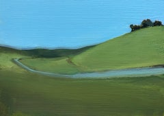 Uphill No. 2, Acrylic, Wood Panel, Landscape, Water, Grass, Hills