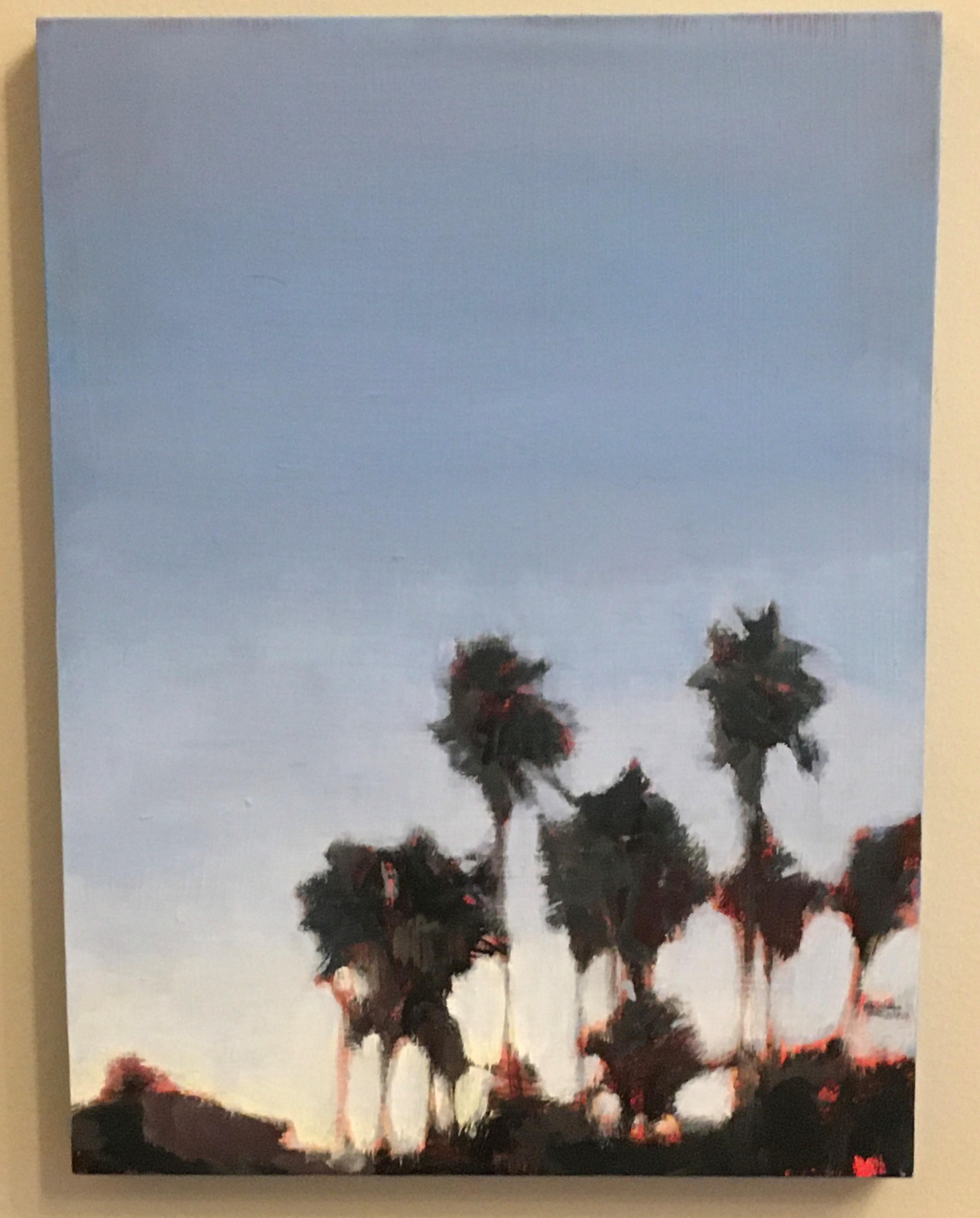 Waterman Palms No. 6, California, Palm Trees,  Landscape, Trees, optimistic - Painting by Ferdinanda Florence