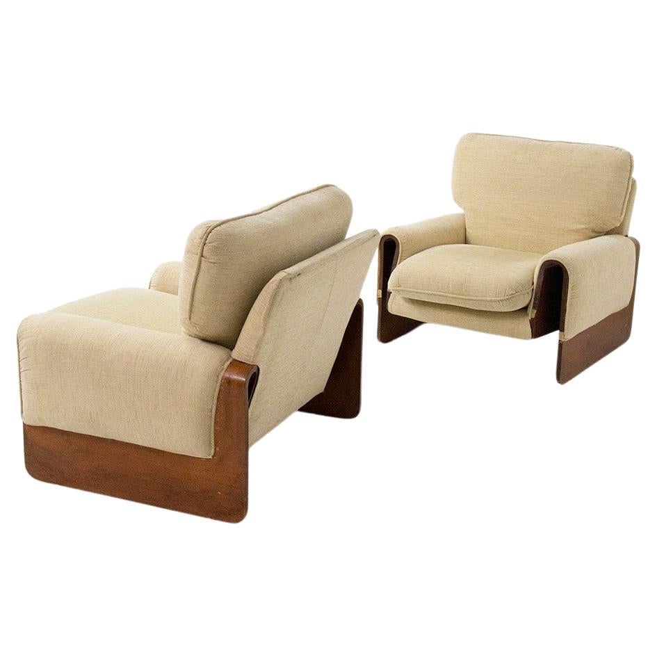 Ferdinando Buzzi Pair of Armchairs Model "Tiffany" in Wood and Fabric