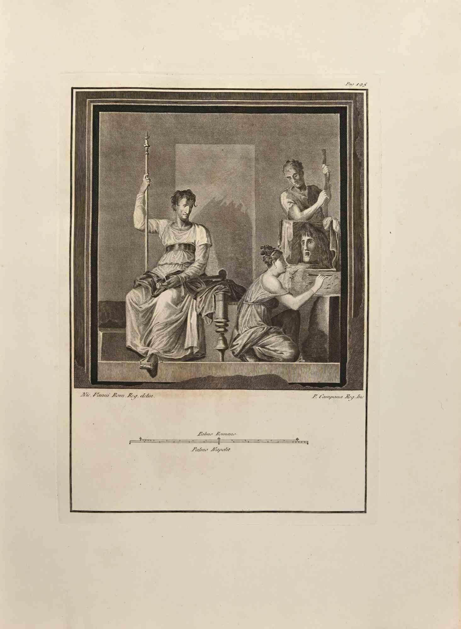 Antico affresco romano dalle "Antichità di Ercolano" è un'incisione su carta realizzata da Ferdinando Campana nel XVIII secolo.

Firmato sul piatto.

Buone condizioni.

L'incisione appartiene alla suite di stampe "Antiquities of Herculaneum Exposed"