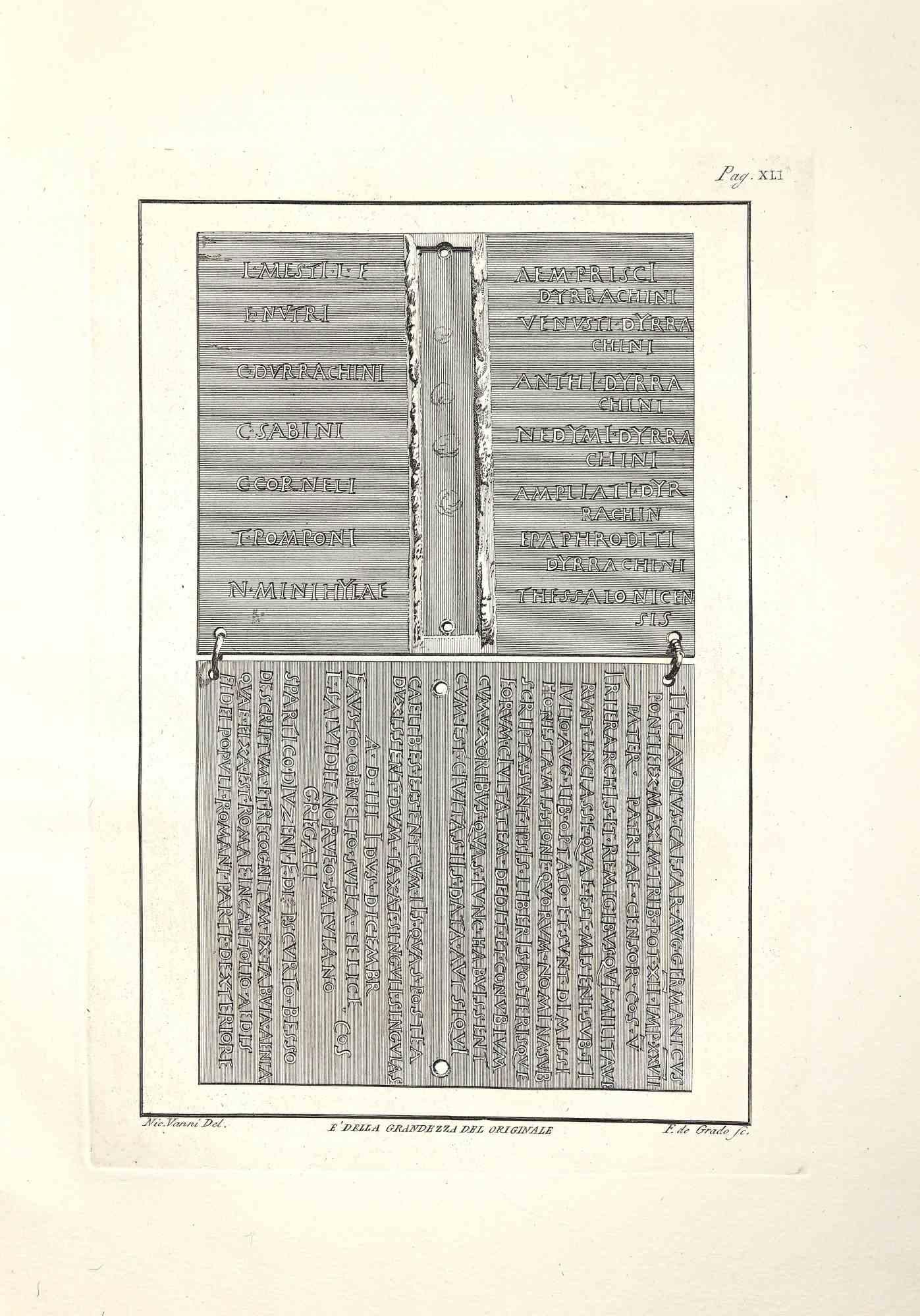 Antike römische Inschriften in Herculaneum, aus der Serie "Antiquities of Herculaneum Exposed", ist eine Originalradierung von Filippo de Grado aus dem späten 18. Jahrhundert.

Signiert auf der Platte

Gute Bedingungen.

Die Radierung gehört zu der