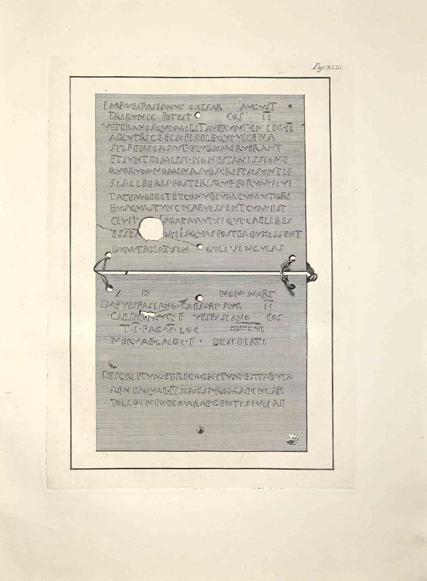 Anciennes inscriptions romaines d'Herculanum, de la série "Antiquités d'Herculanum exposées", est une gravure originale réalisée par Filippo de Grado à la fin du 18ème siècle.

Bonnes conditions.

La gravure appartient à la suite d'estampes