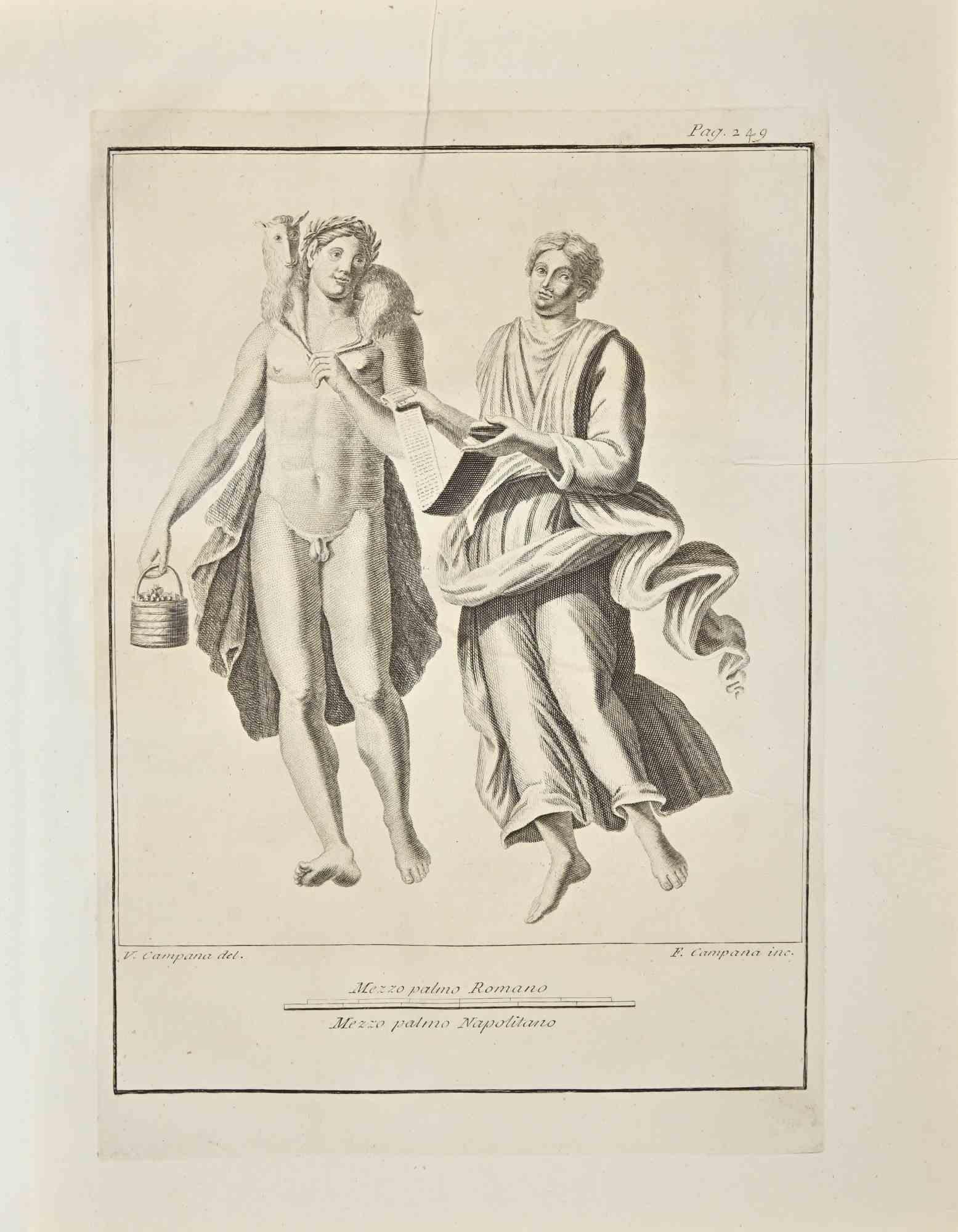 Ferdinando Campana Figurative Print - Ancient Roman Scene - Etching F. Campana - 18th Century